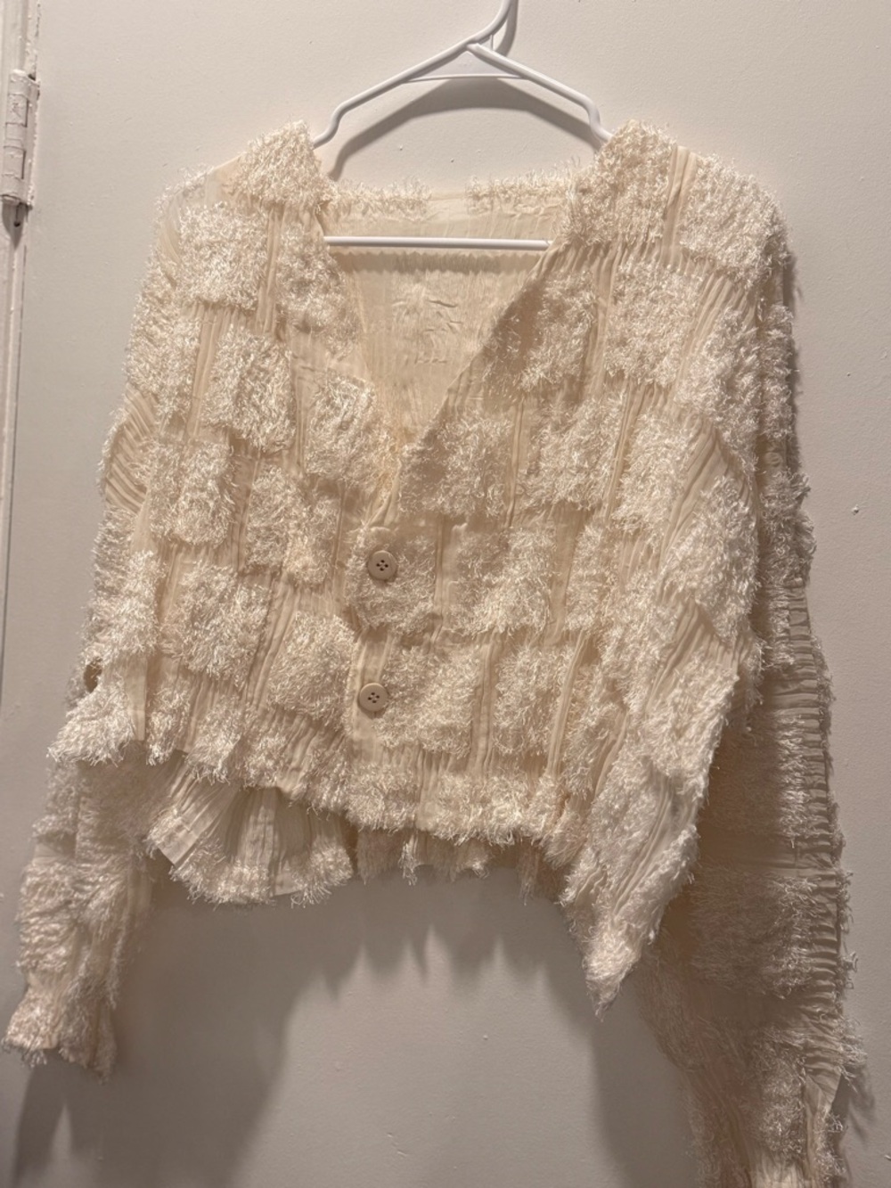 BEAUTIFUL ISSEY MIYAKE Cream Textured V-Neck Button Cardigan - Picture 12 of 13